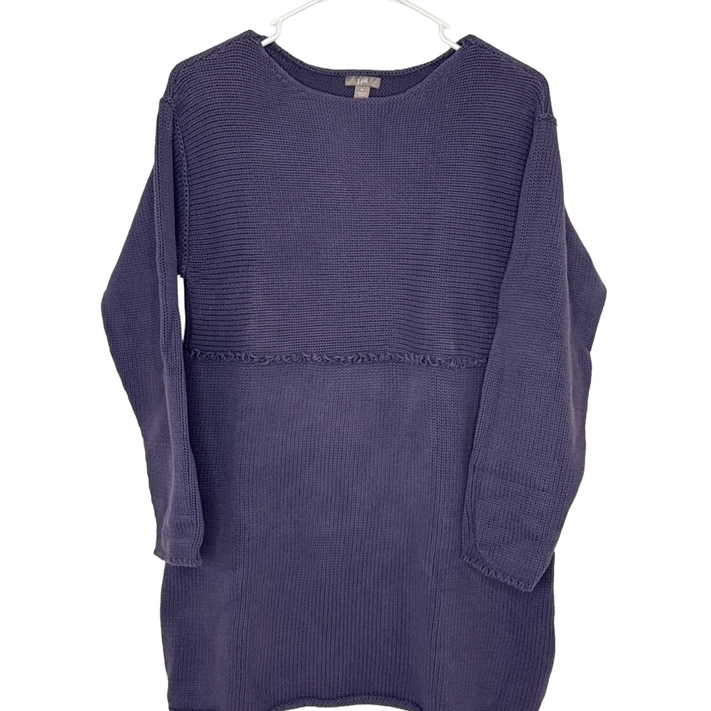 J. JILL Women’s Purple Knit Cotton Pullover Sweater Dress Round Neck Long Sleeve
